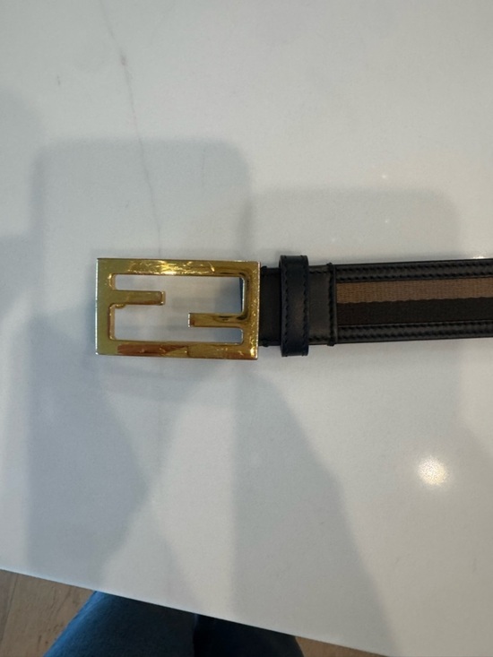Fendi Black Baguette Leather $ Fabric Belt with Gold Fendi Logo Buckle main image 4